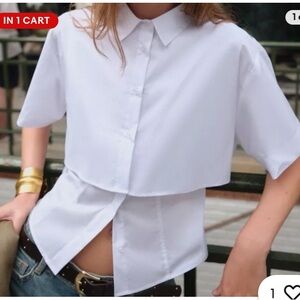 Zara NWT double layer short sleeve white blouse attached sleeveless under small